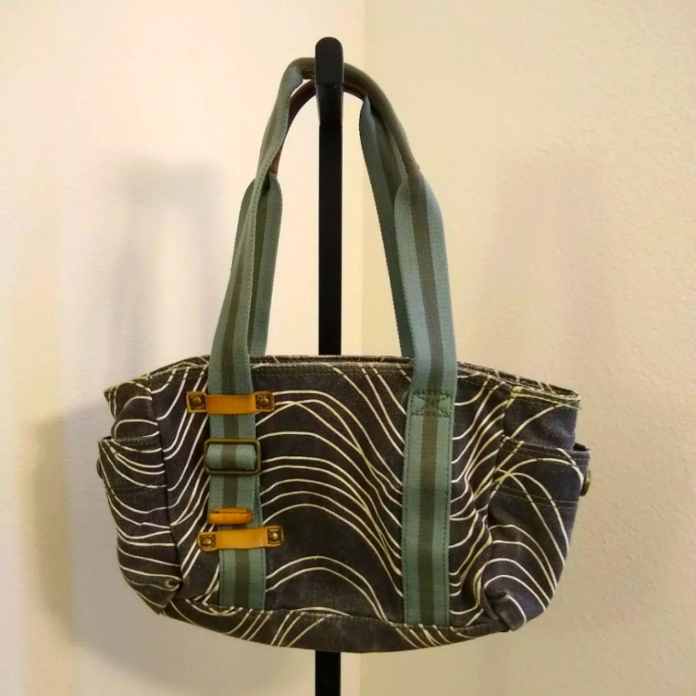 GAP Jeans 1969 Canvas Tote Handbag Casual Purse Black White Green Straps